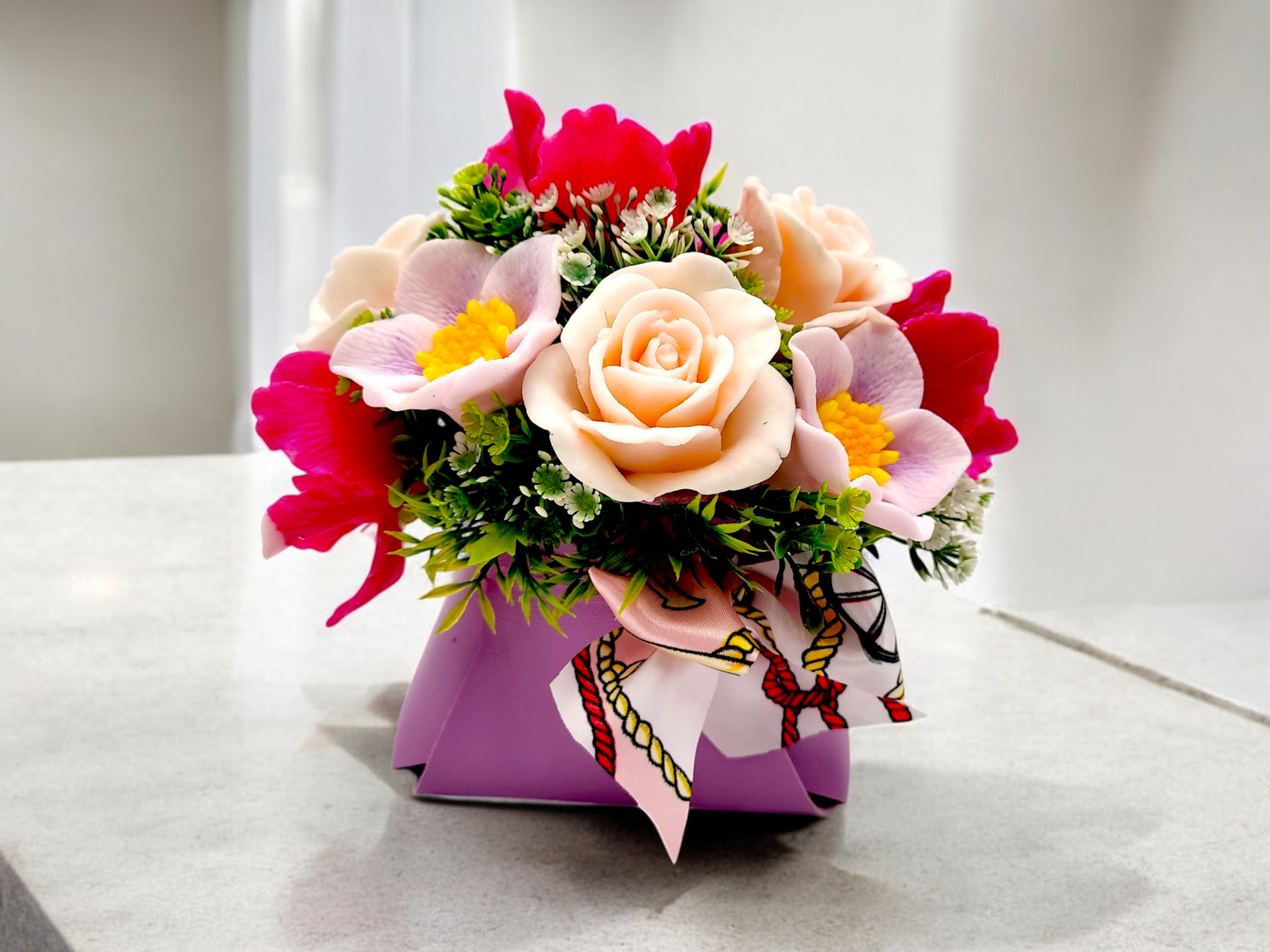 Flowers in Purple Bag
