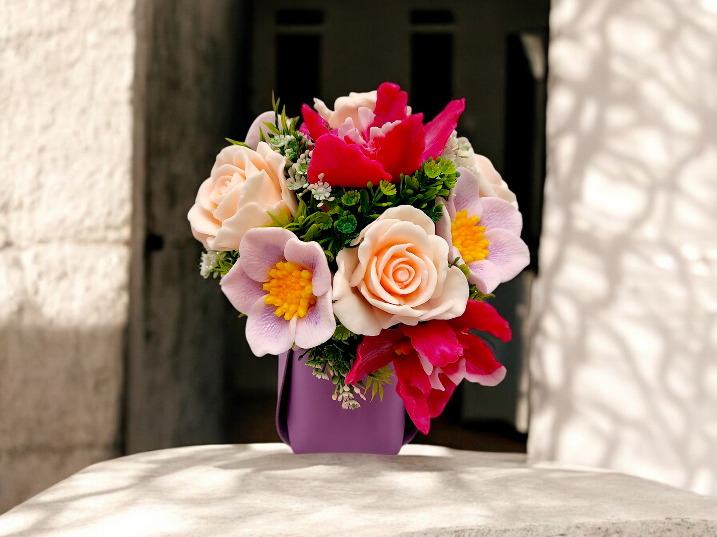 Flowers in Purple Bag