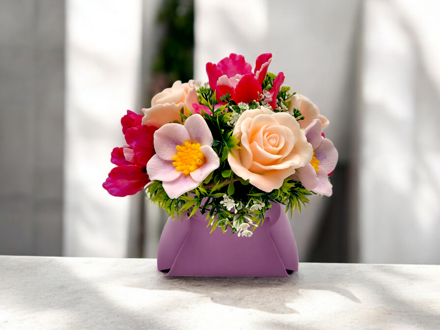 Flowers in Purple Bag