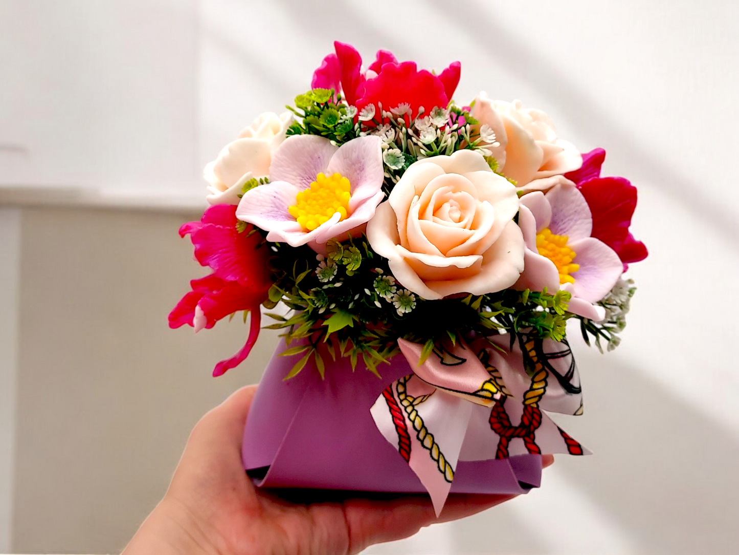 Flowers in Purple Bag
