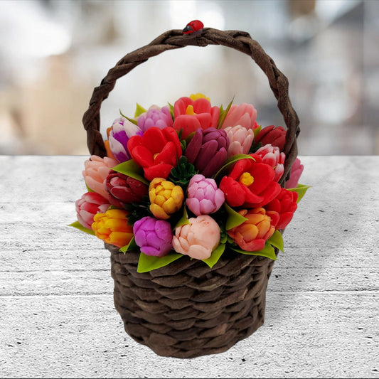 Tulip Soap Flowers in Wicker Basket - Perfect Mother's Day and Spring Spirit Gift