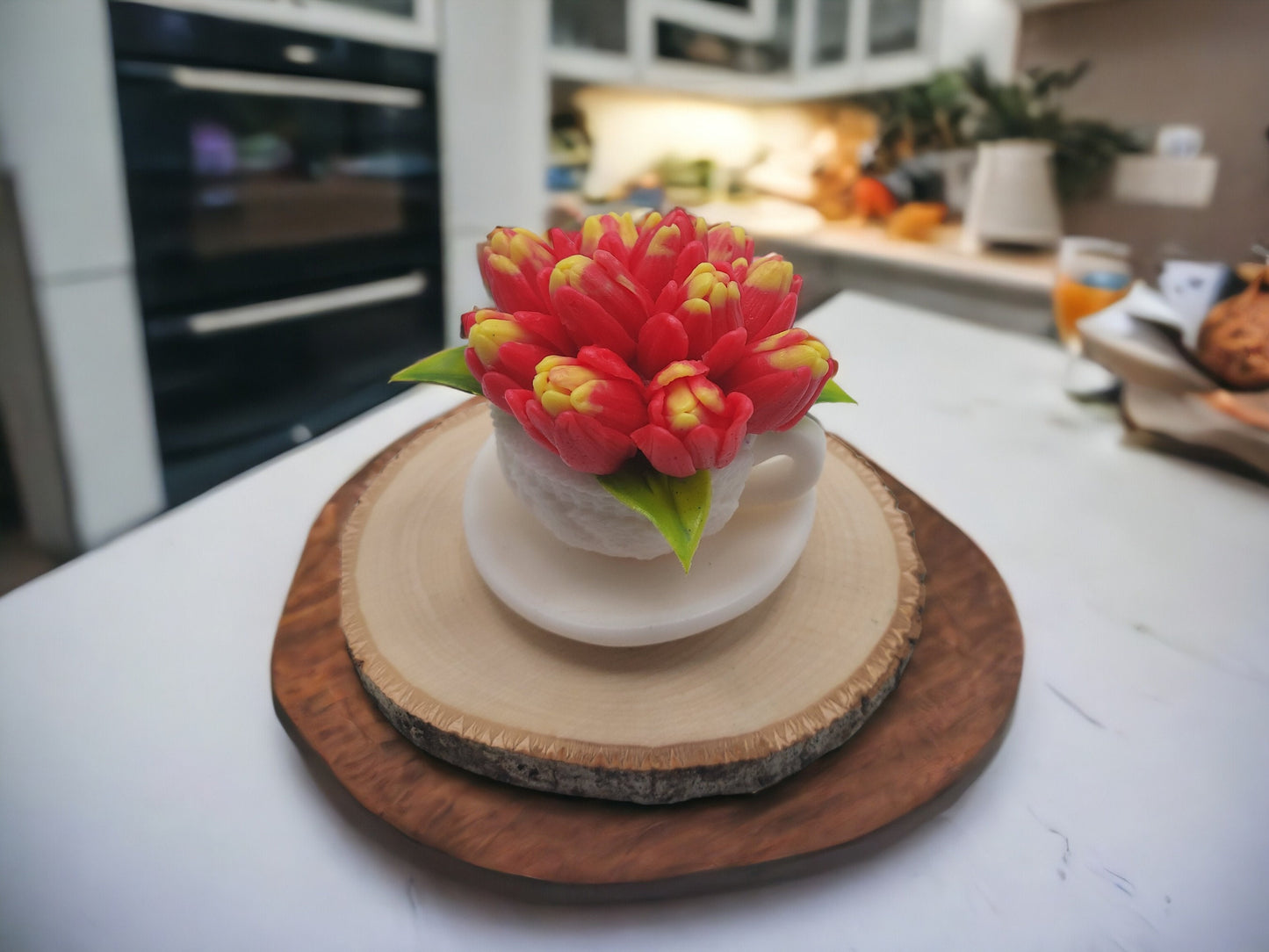 Soap Teacup with Tulip Flowers